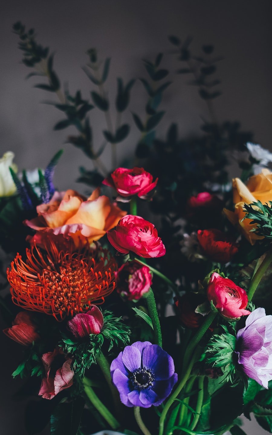 Close-up of orange and pink ranunculus